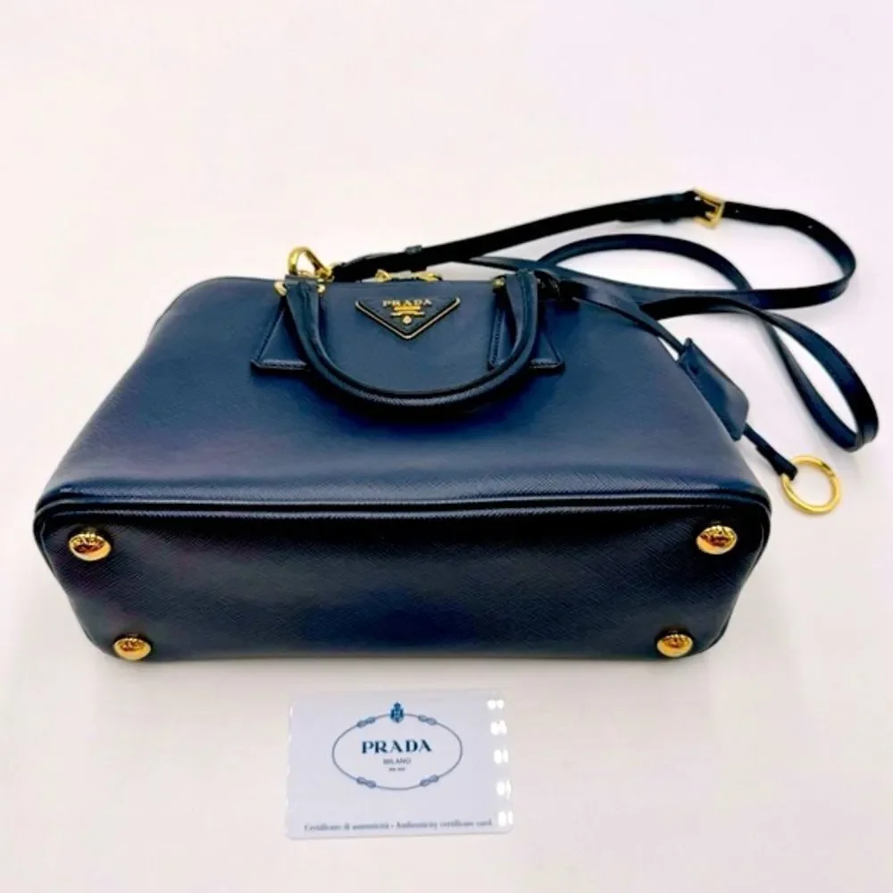 Auth Prada Small Baltic Blue Saffiano Lux Leather 2way Top Handle Promenade Bag